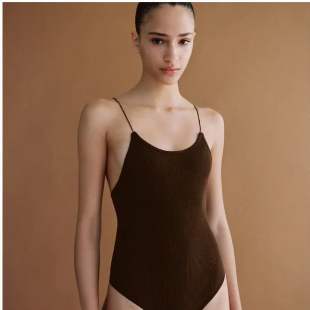 NWOT ZARA Brown Strappy Seamless Ribbed Bodysuit | XS/S